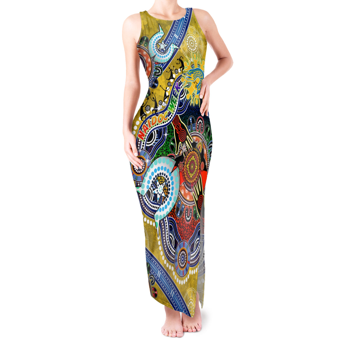Personalised Eels NAIDOC Week 2024 Tank Maxi Dress Australia Aboriginal Dot Painting