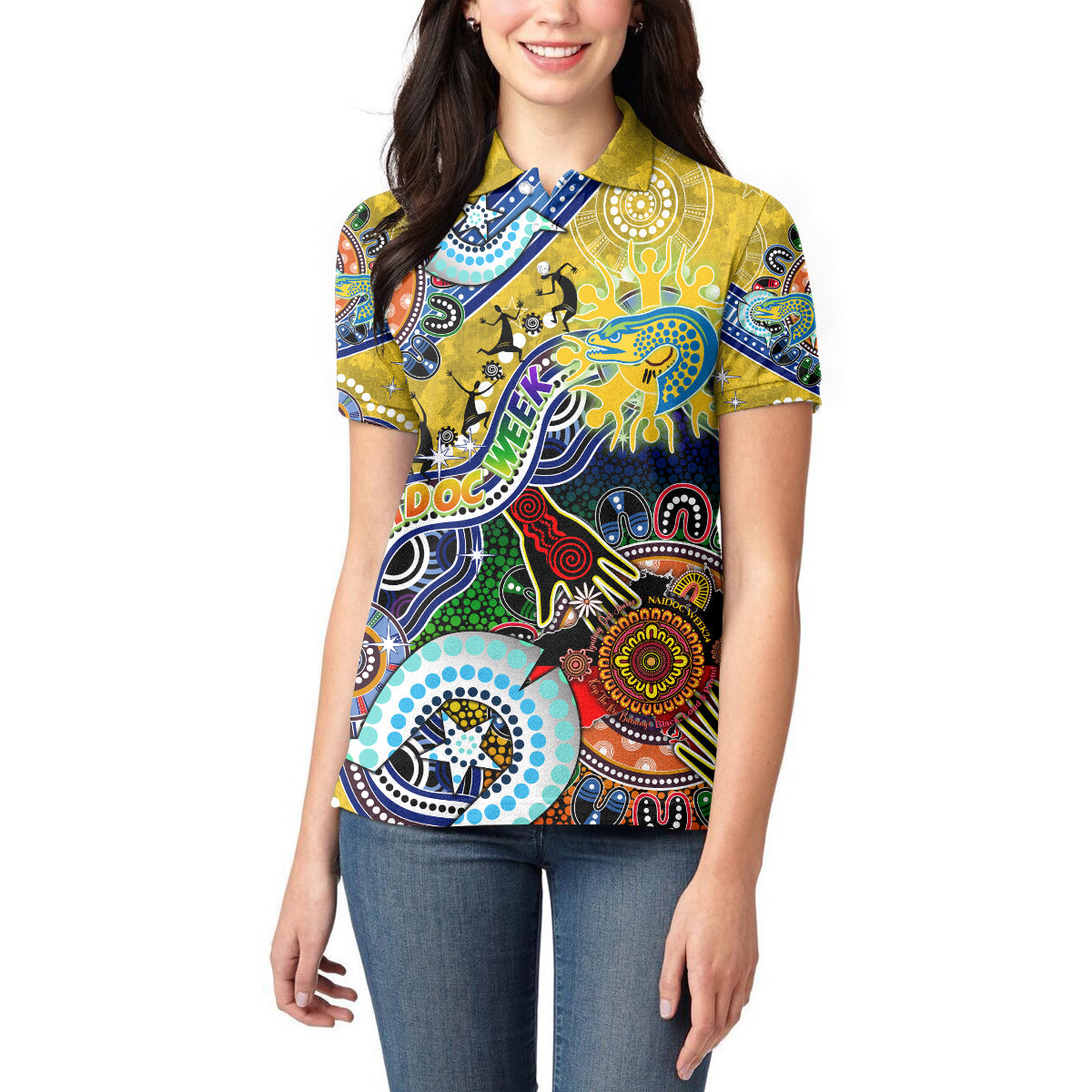 Personalised Eels NAIDOC Week 2024 Women Polo Shirt Australia Aboriginal Dot Painting