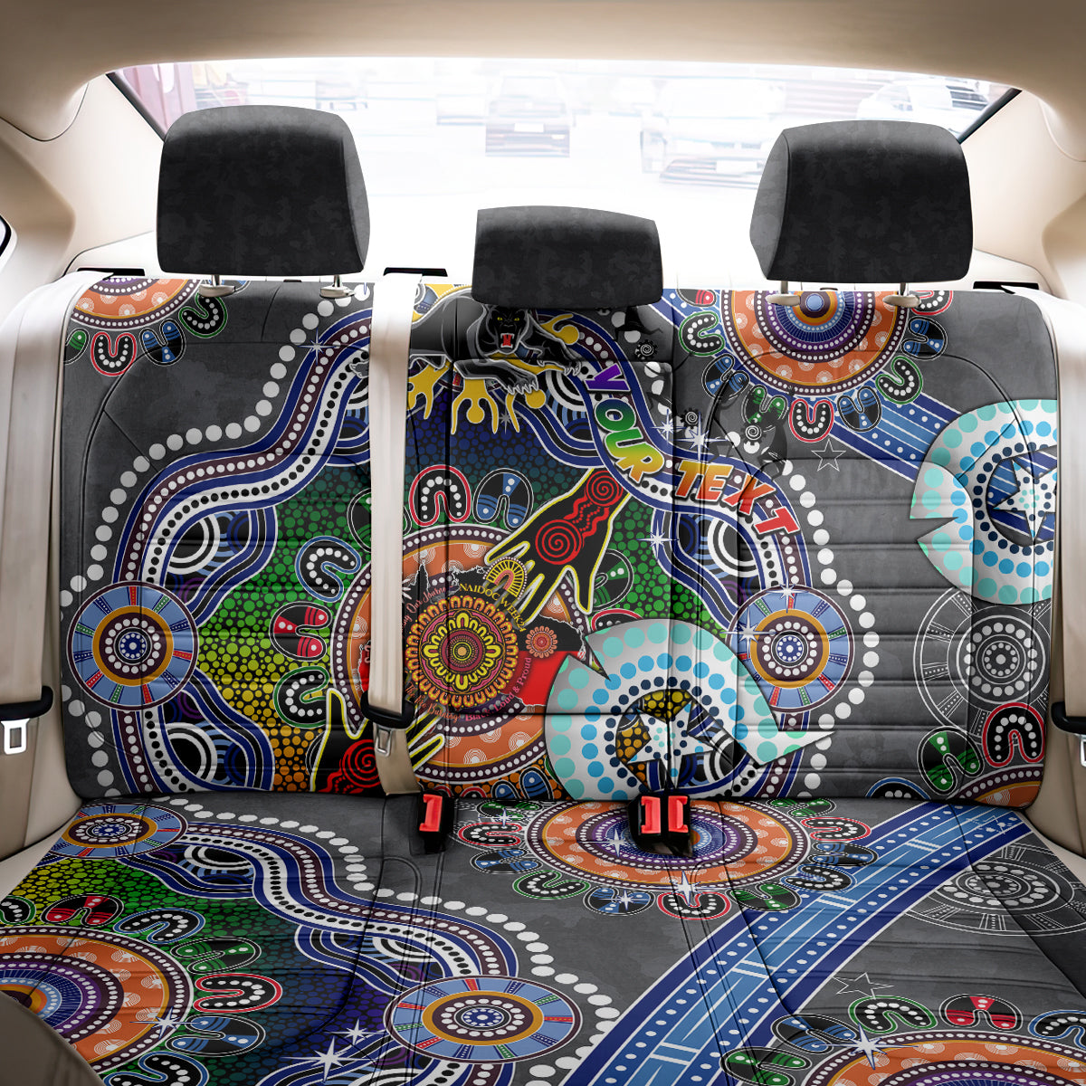 Personalised Panthers NAIDOC Week 2024 Back Car Seat Cover Australia Aboriginal Dot Painting