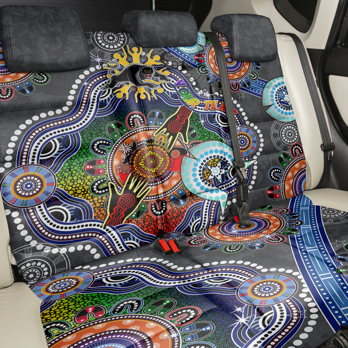 Personalised Panthers NAIDOC Week 2024 Back Car Seat Cover Australia Aboriginal Dot Painting