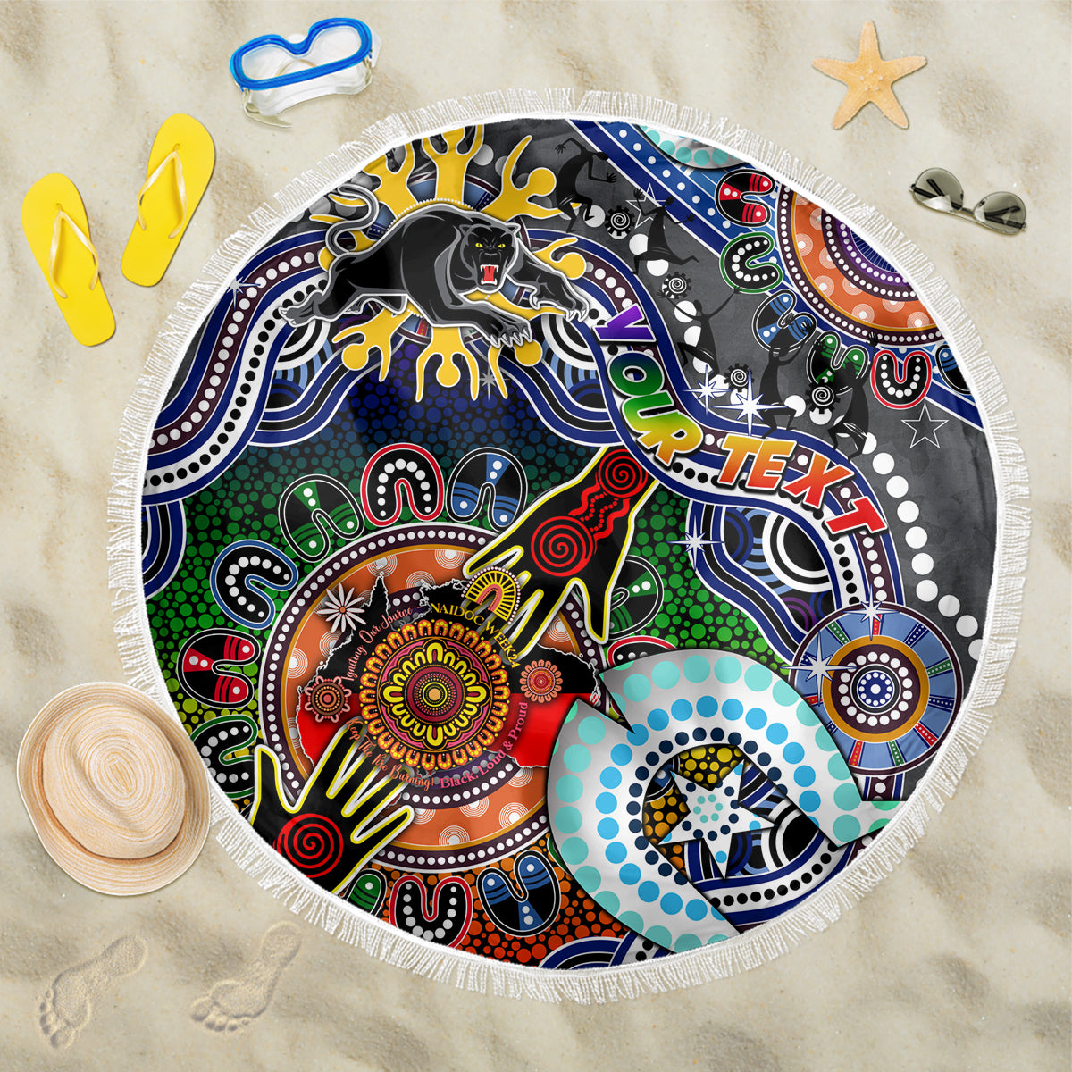 Personalised Panthers NAIDOC Week 2024 Beach Blanket Australia Aboriginal Dot Painting