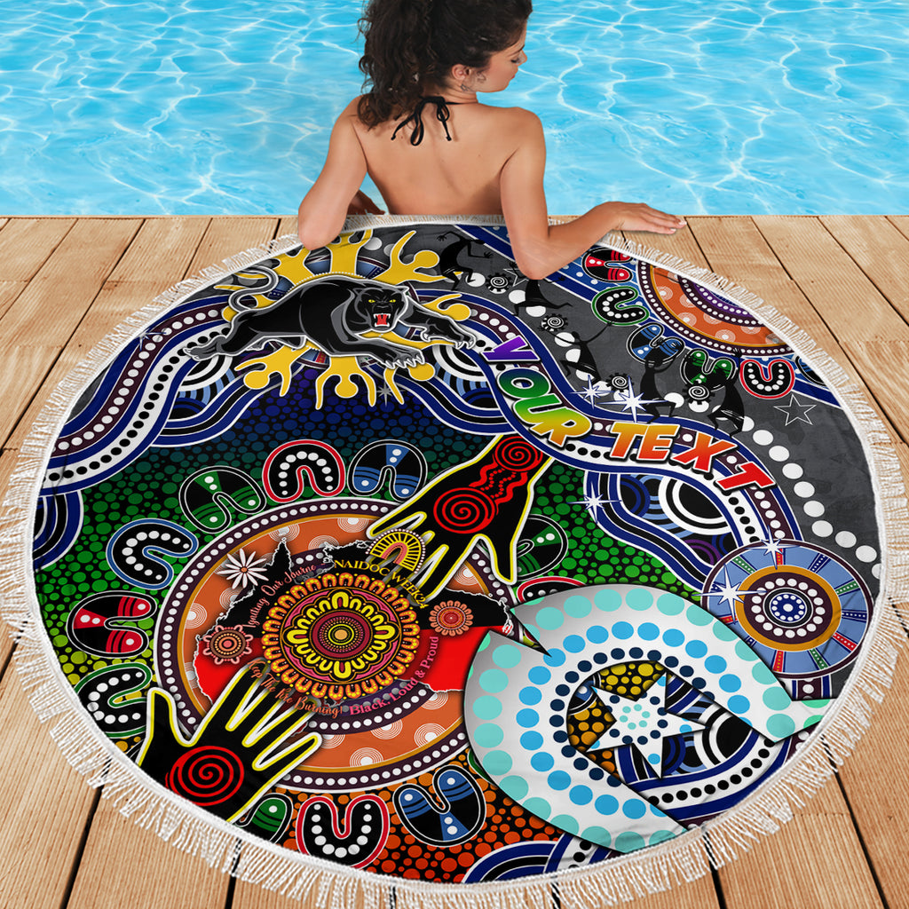 Personalised Panthers NAIDOC Week 2024 Beach Blanket Australia Aboriginal Dot Painting