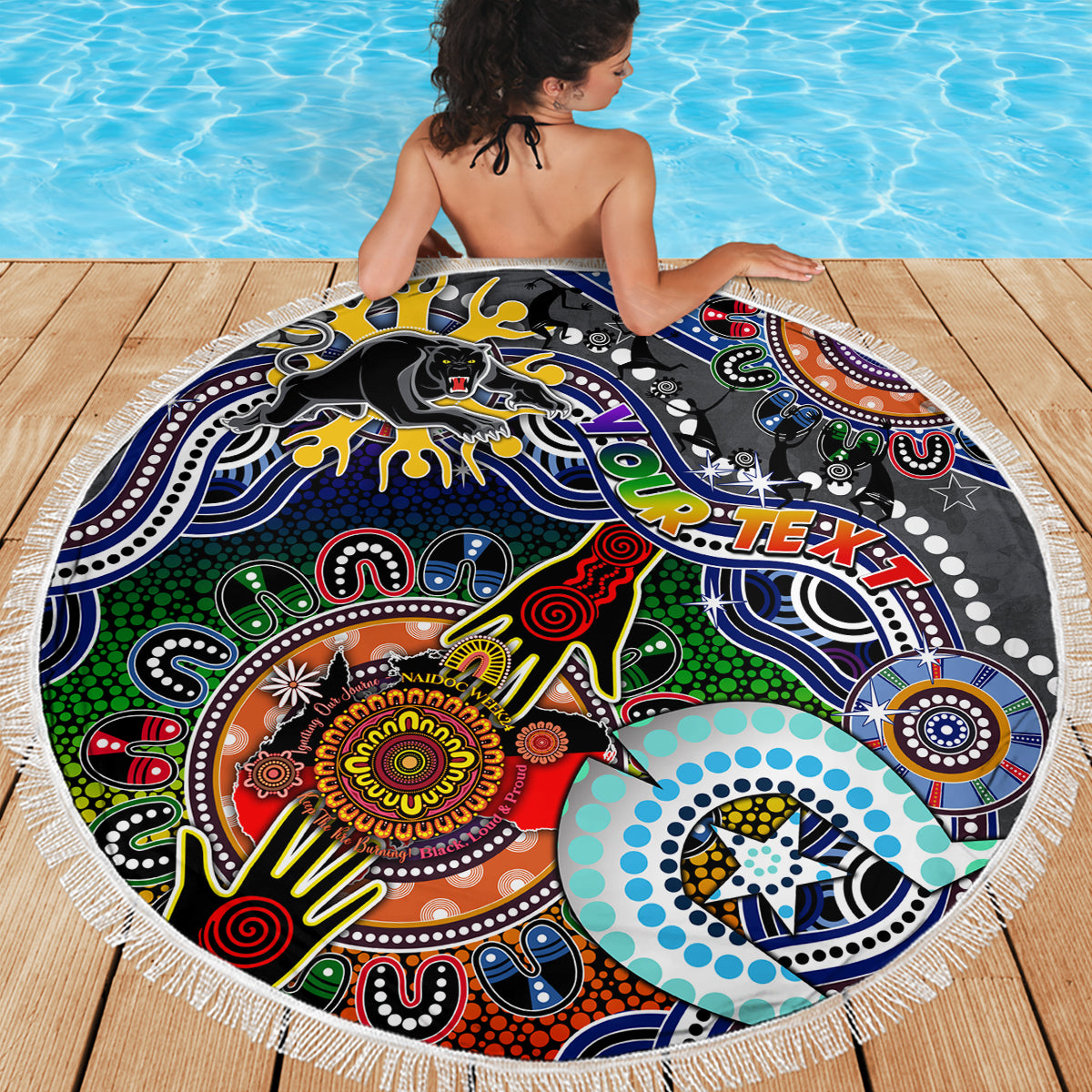 Personalised Panthers NAIDOC Week 2024 Beach Blanket Australia Aboriginal Dot Painting