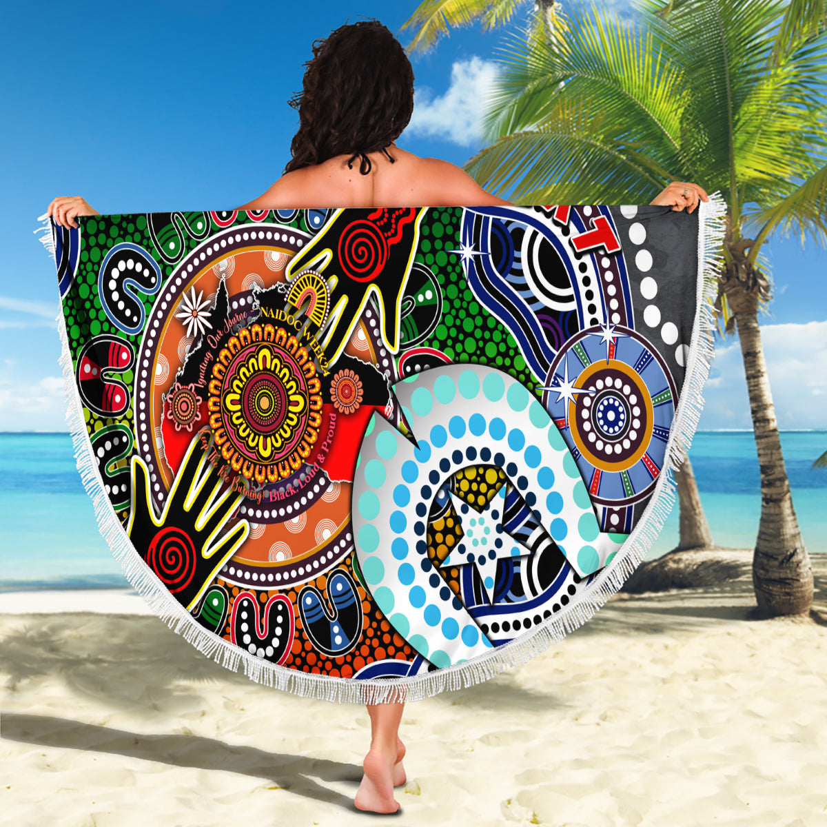 Personalised Panthers NAIDOC Week 2024 Beach Blanket Australia Aboriginal Dot Painting