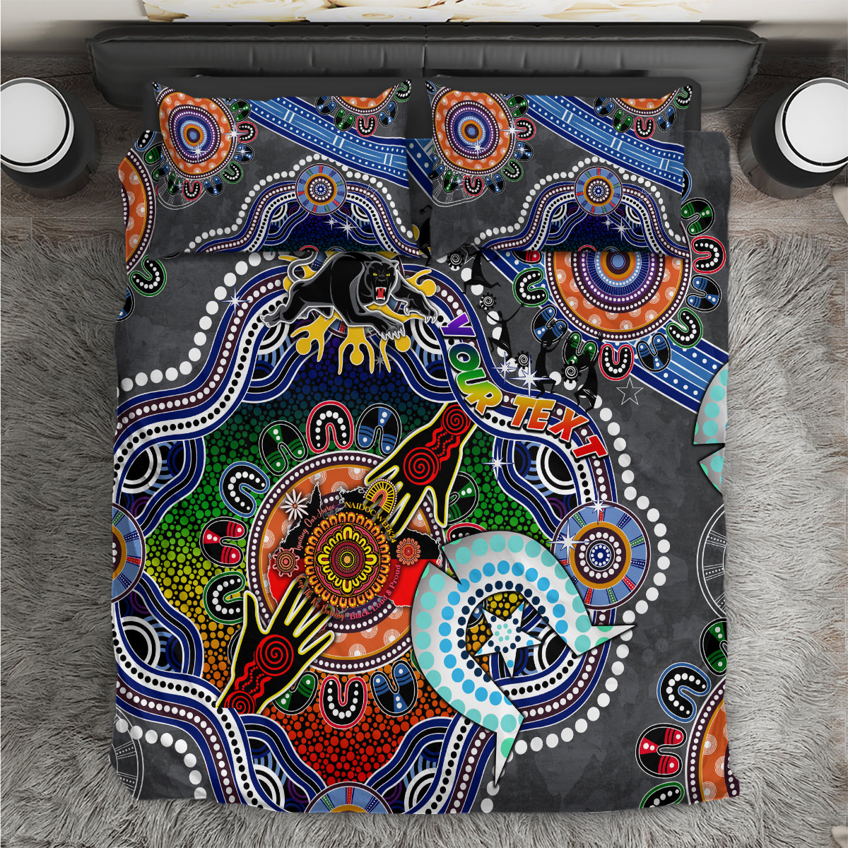 Personalised Panthers NAIDOC Week 2024 Bedding Set Australia Aboriginal Dot Painting