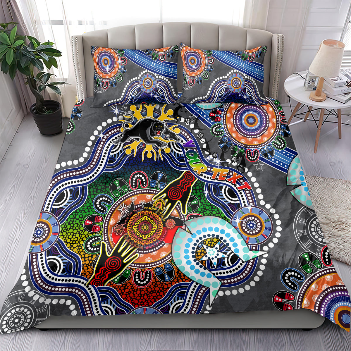 Personalised Panthers NAIDOC Week 2024 Bedding Set Australia Aboriginal Dot Painting