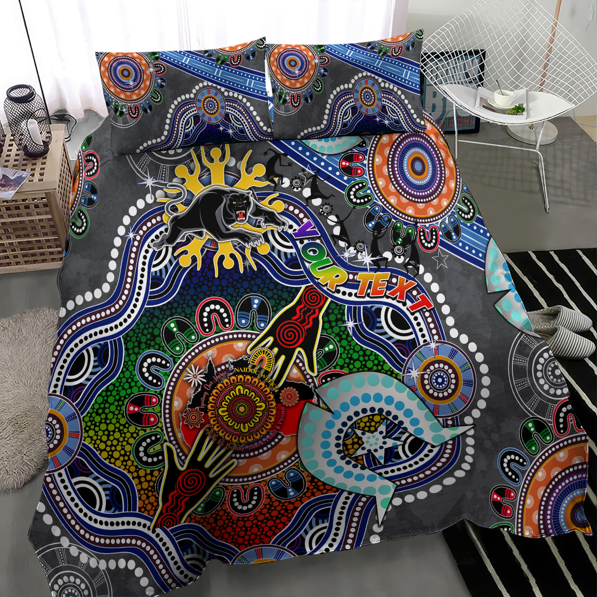 Personalised Panthers NAIDOC Week 2024 Bedding Set Australia Aboriginal Dot Painting