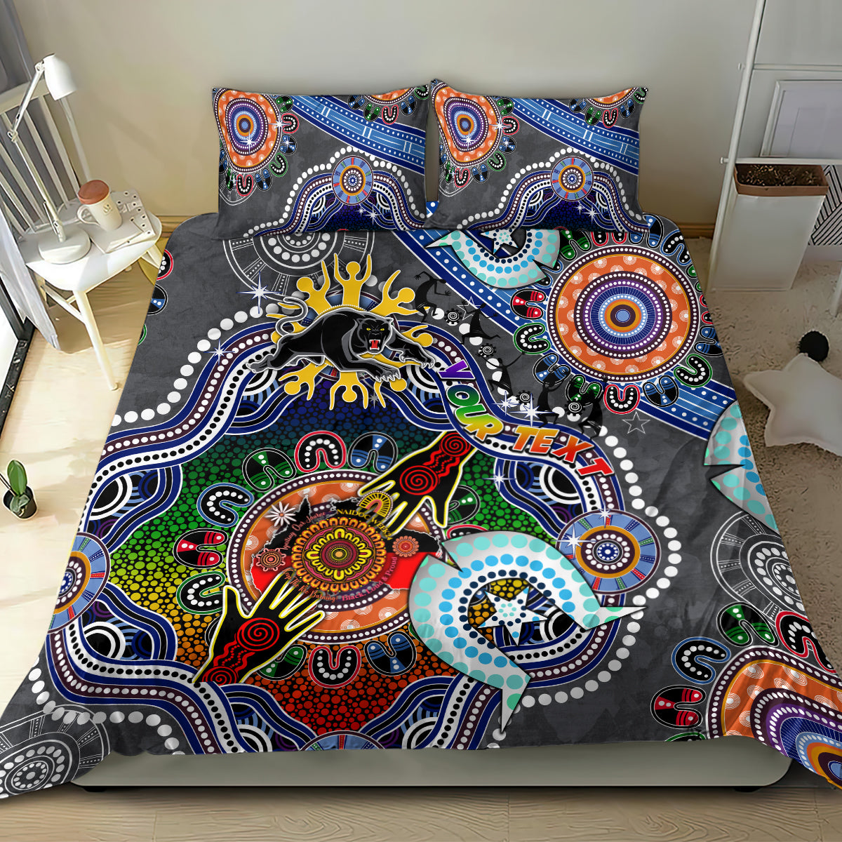 Personalised Panthers NAIDOC Week 2024 Bedding Set Australia Aboriginal Dot Painting