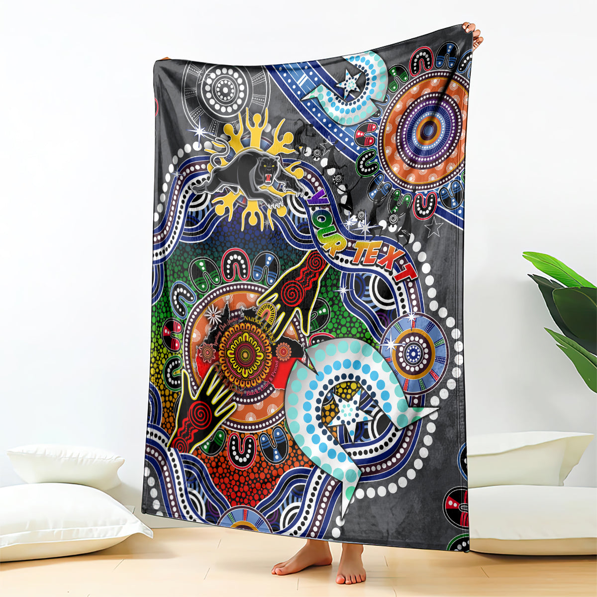 Personalised Panthers NAIDOC Week 2024 Blanket Australia Aboriginal Dot Painting