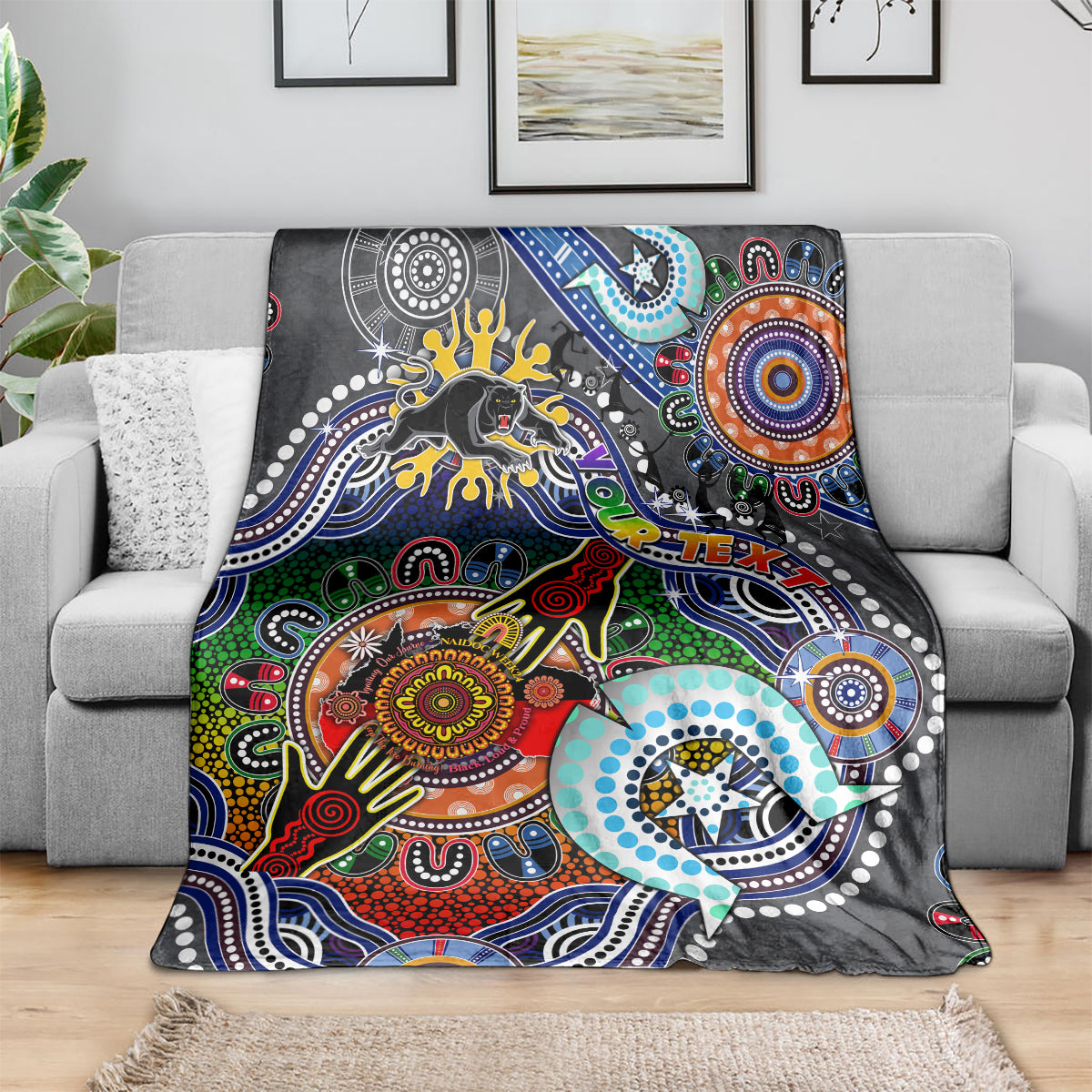 Personalised Panthers NAIDOC Week 2024 Blanket Australia Aboriginal Dot Painting