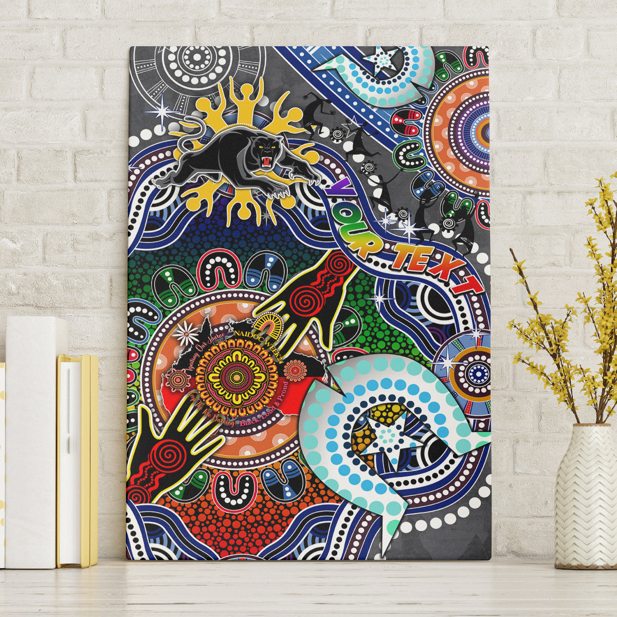 Personalised Panthers NAIDOC Week 2024 Canvas Wall Art Australia Aboriginal Dot Painting