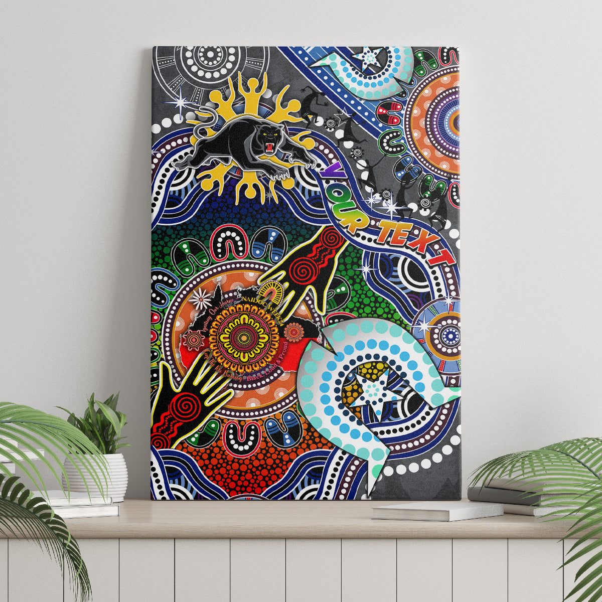 Personalised Panthers NAIDOC Week 2024 Canvas Wall Art Australia Aboriginal Dot Painting