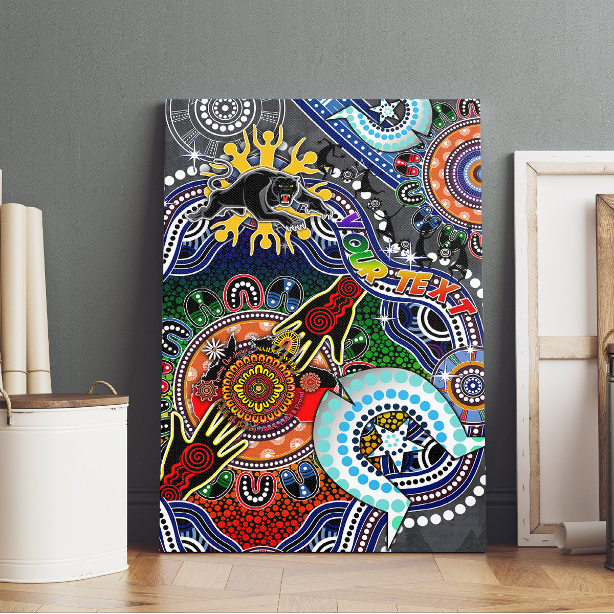 Personalised Panthers NAIDOC Week 2024 Canvas Wall Art Australia Aboriginal Dot Painting