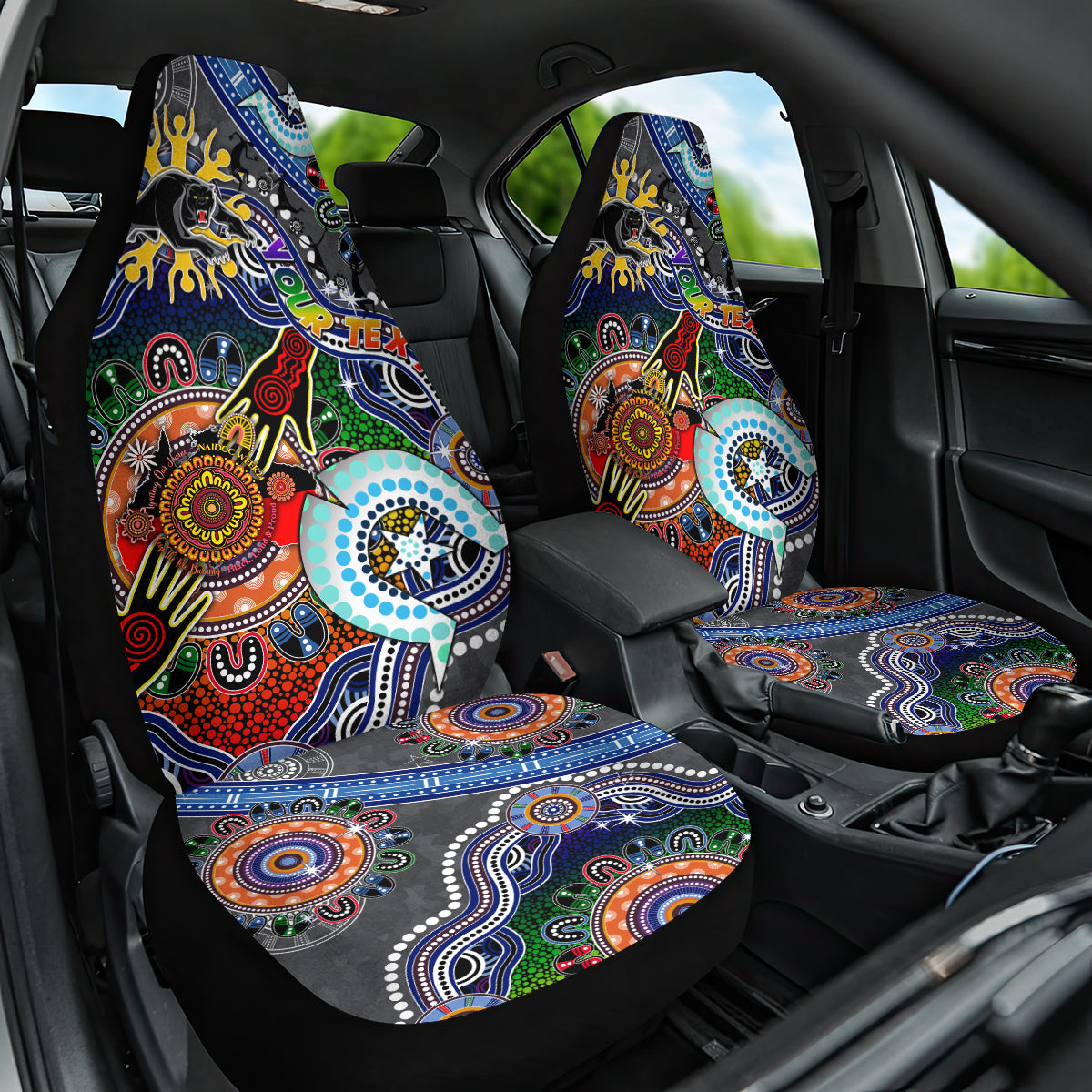 Personalised Panthers NAIDOC Week 2024 Car Seat Cover Australia Aboriginal Dot Painting