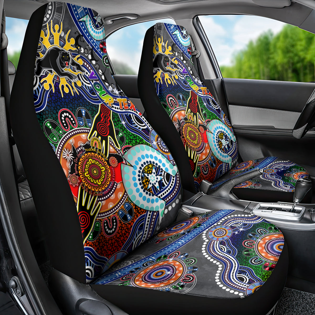 Personalised Panthers NAIDOC Week 2024 Car Seat Cover Australia Aboriginal Dot Painting