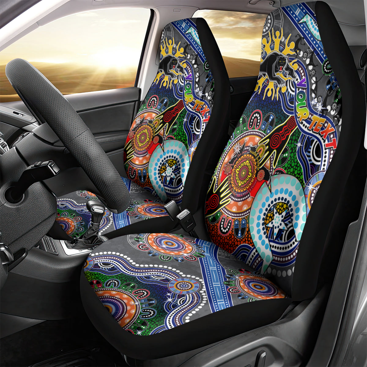 Personalised Panthers NAIDOC Week 2024 Car Seat Cover Australia Aboriginal Dot Painting