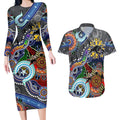 Personalised Panthers NAIDOC Week 2024 Couples Matching Long Sleeve Bodycon Dress and Hawaiian Shirt Australia Aboriginal Dot Painting