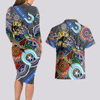Personalised Panthers NAIDOC Week 2024 Couples Matching Long Sleeve Bodycon Dress and Hawaiian Shirt Australia Aboriginal Dot Painting