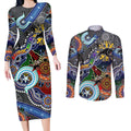 Personalised Panthers NAIDOC Week 2024 Couples Matching Long Sleeve Bodycon Dress and Long Sleeve Button Shirt Australia Aboriginal Dot Painting