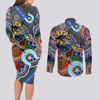 Personalised Panthers NAIDOC Week 2024 Couples Matching Long Sleeve Bodycon Dress and Long Sleeve Button Shirt Australia Aboriginal Dot Painting