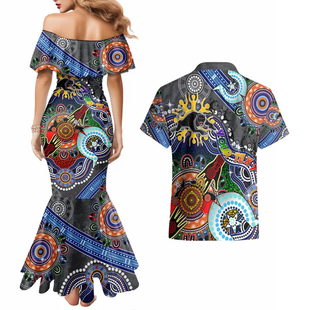 Personalised Panthers NAIDOC Week 2024 Couples Matching Mermaid Dress and Hawaiian Shirt Australia Aboriginal Dot Painting