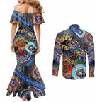 Personalised Panthers NAIDOC Week 2024 Couples Matching Mermaid Dress and Long Sleeve Button Shirt Australia Aboriginal Dot Painting