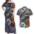 Personalised Panthers NAIDOC Week 2024 Couples Matching Off Shoulder Maxi Dress and Hawaiian Shirt Australia Aboriginal Dot Painting