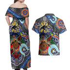 Personalised Panthers NAIDOC Week 2024 Couples Matching Off Shoulder Maxi Dress and Hawaiian Shirt Australia Aboriginal Dot Painting