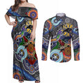 Personalised Panthers NAIDOC Week 2024 Couples Matching Off Shoulder Maxi Dress and Long Sleeve Button Shirt Australia Aboriginal Dot Painting