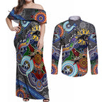 Personalised Panthers NAIDOC Week 2024 Couples Matching Off Shoulder Maxi Dress and Long Sleeve Button Shirt Australia Aboriginal Dot Painting