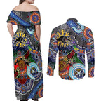 Personalised Panthers NAIDOC Week 2024 Couples Matching Off Shoulder Maxi Dress and Long Sleeve Button Shirt Australia Aboriginal Dot Painting