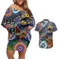 Personalised Panthers NAIDOC Week 2024 Couples Matching Off Shoulder Short Dress and Hawaiian Shirt Australia Aboriginal Dot Painting