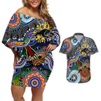 Personalised Panthers NAIDOC Week 2024 Couples Matching Off Shoulder Short Dress and Hawaiian Shirt Australia Aboriginal Dot Painting