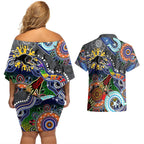 Personalised Panthers NAIDOC Week 2024 Couples Matching Off Shoulder Short Dress and Hawaiian Shirt Australia Aboriginal Dot Painting