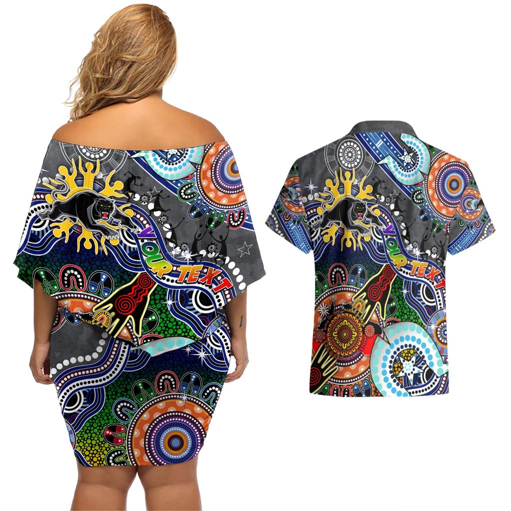 Personalised Panthers NAIDOC Week 2024 Couples Matching Off Shoulder Short Dress and Hawaiian Shirt Australia Aboriginal Dot Painting