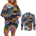 Personalised Panthers NAIDOC Week 2024 Couples Matching Off Shoulder Short Dress and Long Sleeve Button Shirt Australia Aboriginal Dot Painting