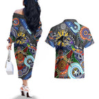 Personalised Panthers NAIDOC Week 2024 Couples Matching Off The Shoulder Long Sleeve Dress and Hawaiian Shirt Australia Aboriginal Dot Painting