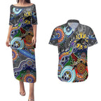 Personalised Panthers NAIDOC Week 2024 Couples Matching Puletasi and Hawaiian Shirt Australia Aboriginal Dot Painting