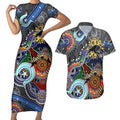 Personalised Panthers NAIDOC Week 2024 Couples Matching Short Sleeve Bodycon Dress and Hawaiian Shirt Australia Aboriginal Dot Painting