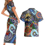 Personalised Panthers NAIDOC Week 2024 Couples Matching Short Sleeve Bodycon Dress and Hawaiian Shirt Australia Aboriginal Dot Painting