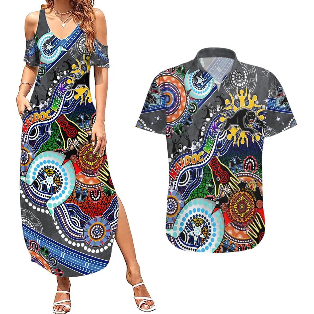 Personalised Panthers NAIDOC Week 2024 Couples Matching Summer Maxi Dress and Hawaiian Shirt Australia Aboriginal Dot Painting