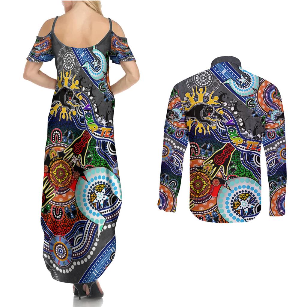 Personalised Panthers NAIDOC Week 2024 Couples Matching Summer Maxi Dress and Long Sleeve Button Shirt Australia Aboriginal Dot Painting