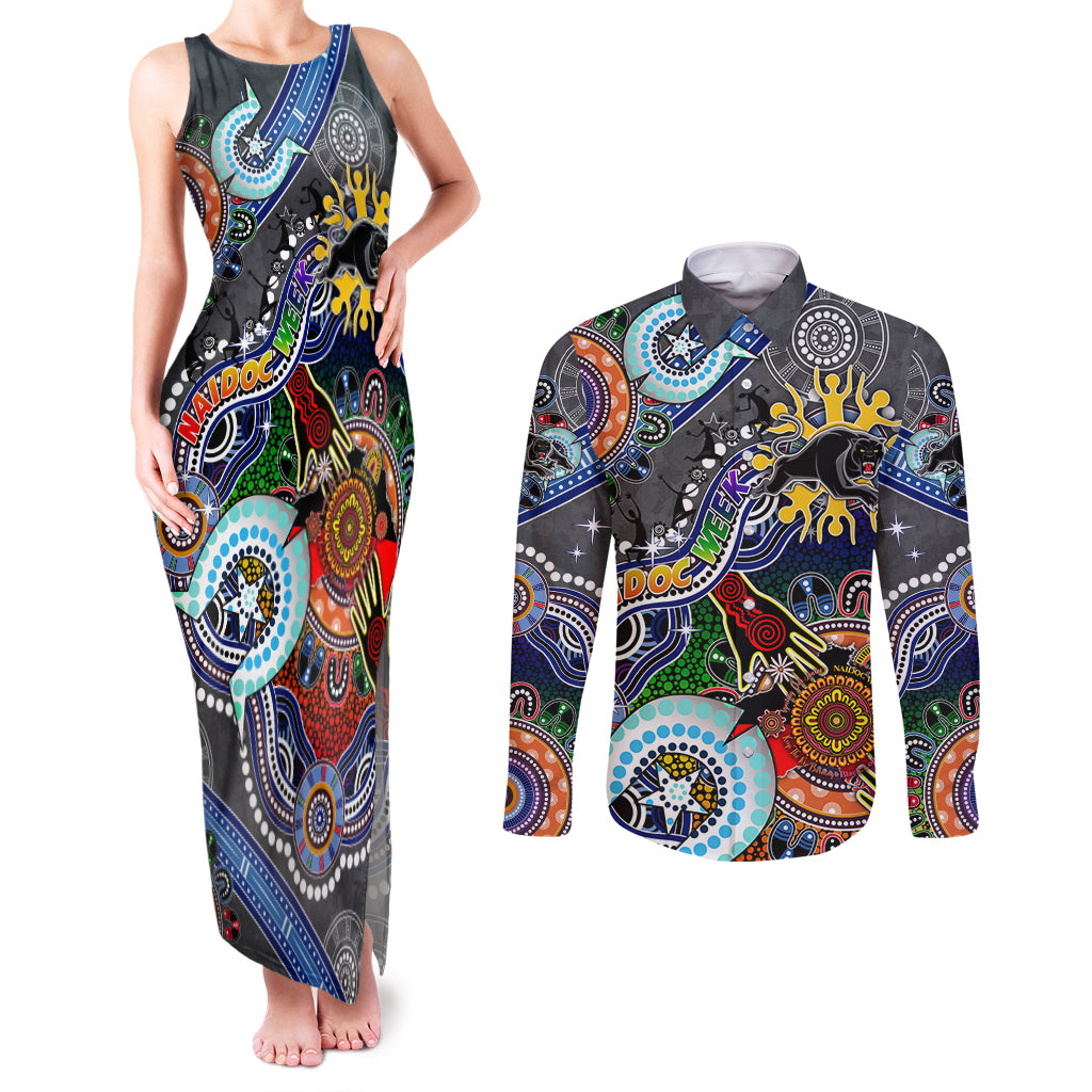 Personalised Panthers NAIDOC Week 2024 Couples Matching Tank Maxi Dress and Long Sleeve Button Shirt Australia Aboriginal Dot Painting