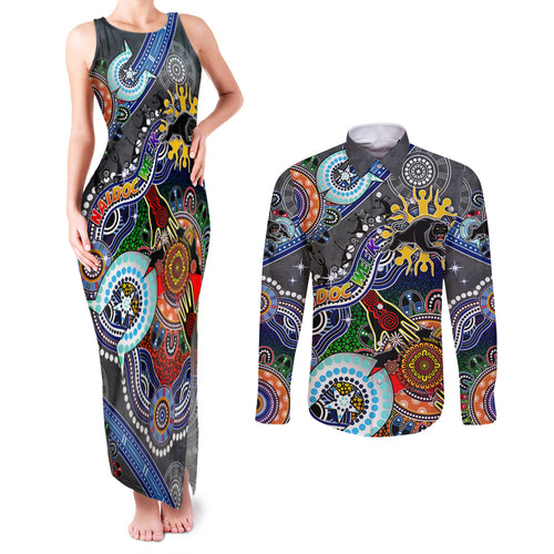 Personalised Panthers NAIDOC Week 2024 Couples Matching Tank Maxi Dress and Long Sleeve Button Shirt Australia Aboriginal Dot Painting