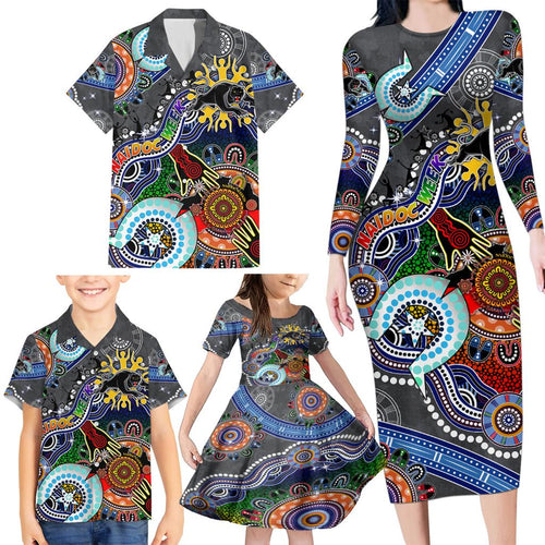Personalised Panthers NAIDOC Week 2024 Family Matching Long Sleeve Bodycon Dress and Hawaiian Shirt Australia Aboriginal Dot Painting