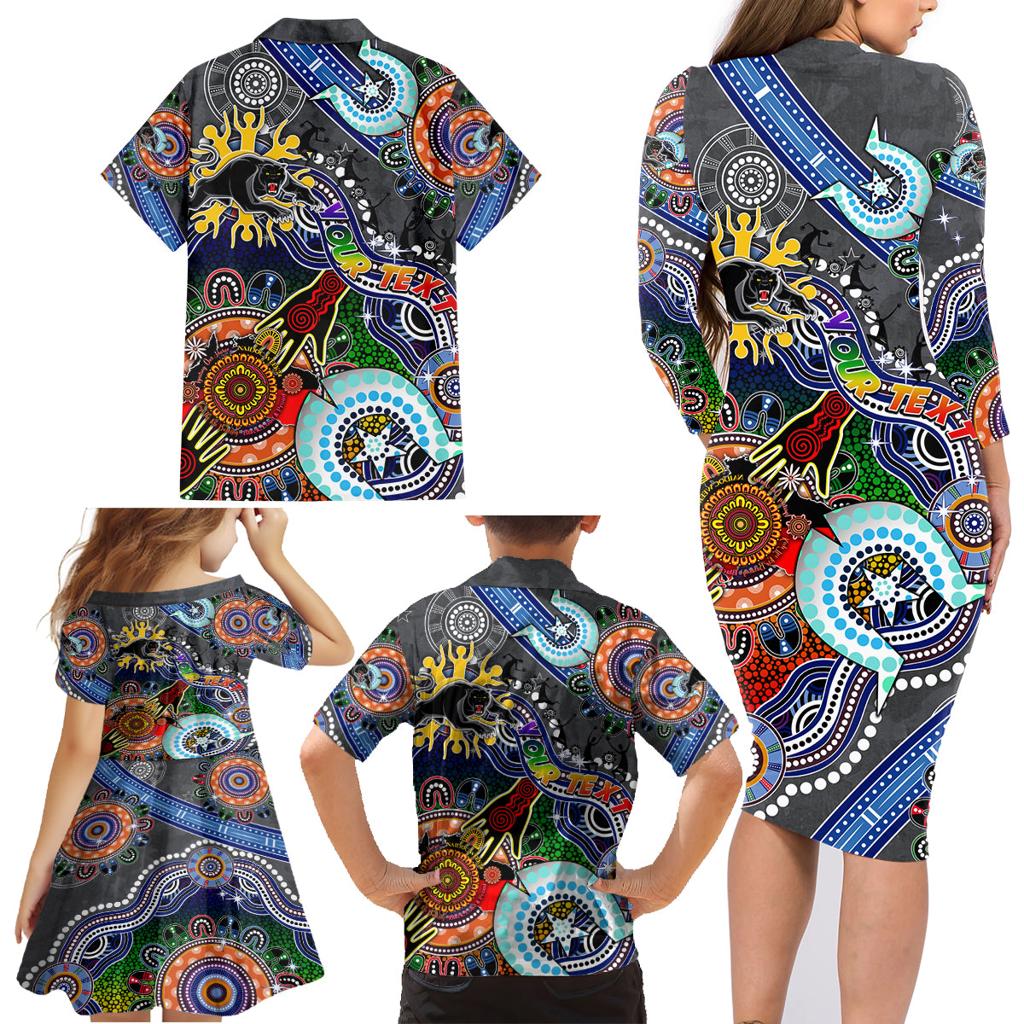 Personalised Panthers NAIDOC Week 2024 Family Matching Long Sleeve Bodycon Dress and Hawaiian Shirt Australia Aboriginal Dot Painting