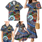 Personalised Panthers NAIDOC Week 2024 Family Matching Mermaid Dress and Hawaiian Shirt Australia Aboriginal Dot Painting