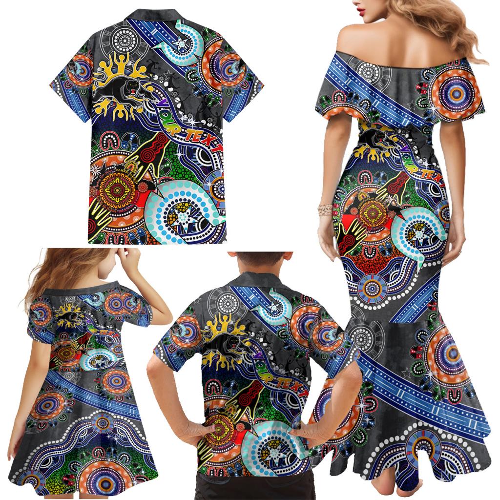 Personalised Panthers NAIDOC Week 2024 Family Matching Mermaid Dress and Hawaiian Shirt Australia Aboriginal Dot Painting