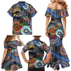 Personalised Panthers NAIDOC Week 2024 Family Matching Mermaid Dress and Hawaiian Shirt Australia Aboriginal Dot Painting