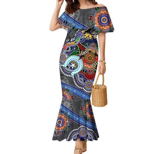 Personalised Panthers NAIDOC Week 2024 Family Matching Mermaid Dress and Hawaiian Shirt Australia Aboriginal Dot Painting